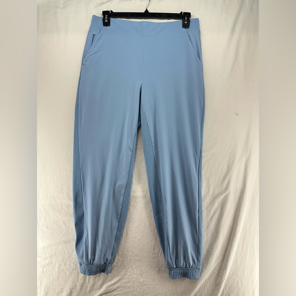 Athleta Brooklyn Lined Jogger Pants Size 12 Blue Zip Pocket Pull On Stretch